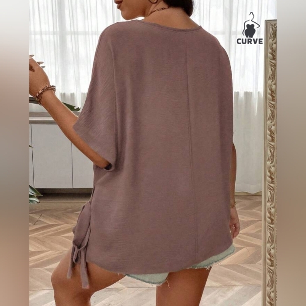 Shein Curve Chocolate Brown Bat Wing Crepe Blouse Size 3XL - Picture 2 of 10